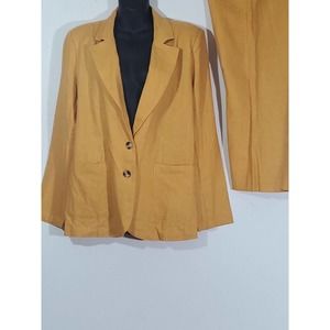 Modcloth Retro 2 Pc Linen Blend Golden Button Down Pants Suit Pockets READ BELOW